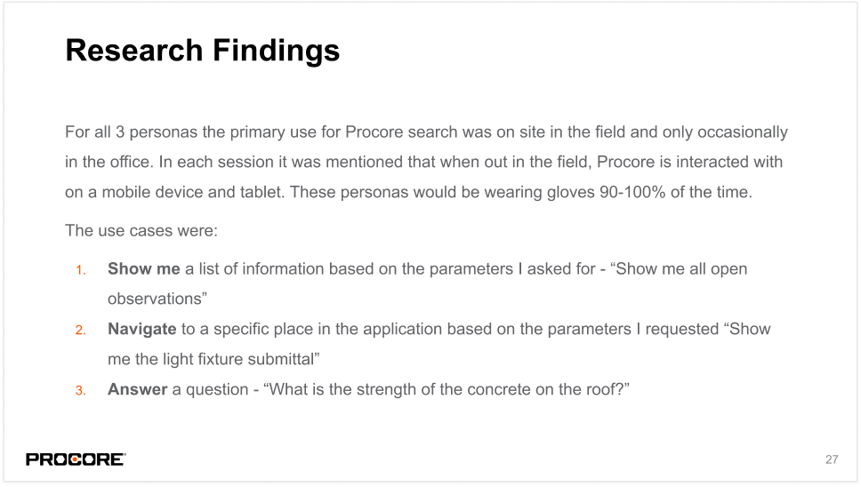 Procore Search Research Findings Deck